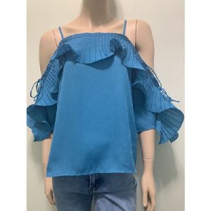 Top With Ruffled Pleats And Ties On Sleeves