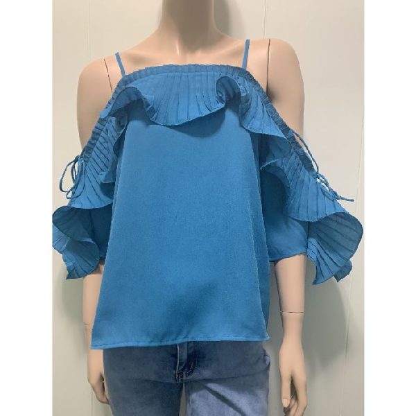 Top With Ruffled Pleats And Ties On Sleeves