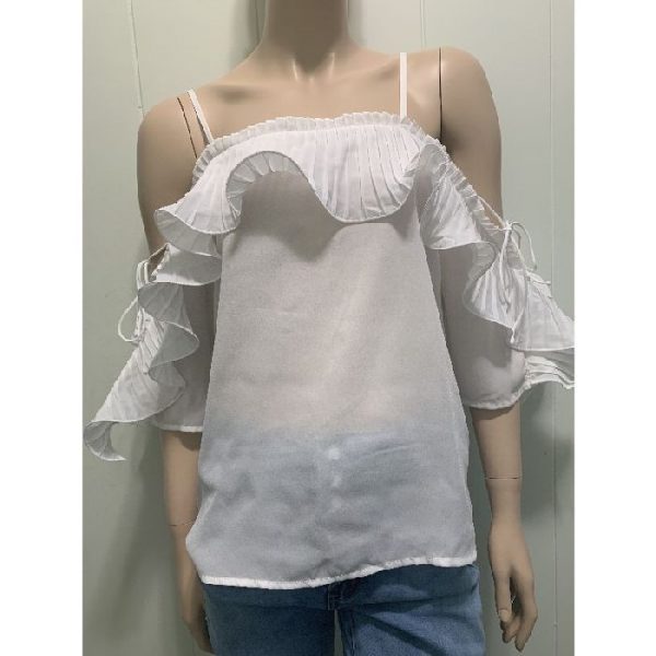 Top With Ruffled Pleats And Ties On Sleeves