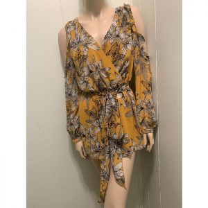 Floral/Mustard Printed Mini Romper Dress