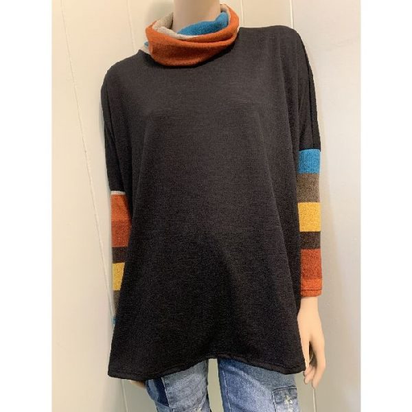 Black It Shines with Multi-colour Neck Sweater